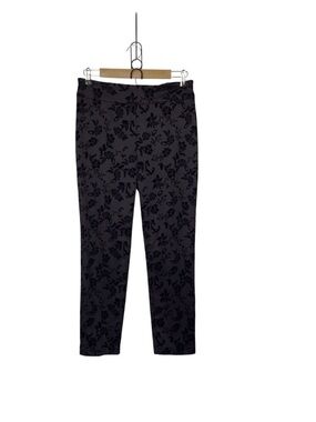 Meg & Margot‎ Large Black Floral Velvet Botanical Print Preppy Career Pants